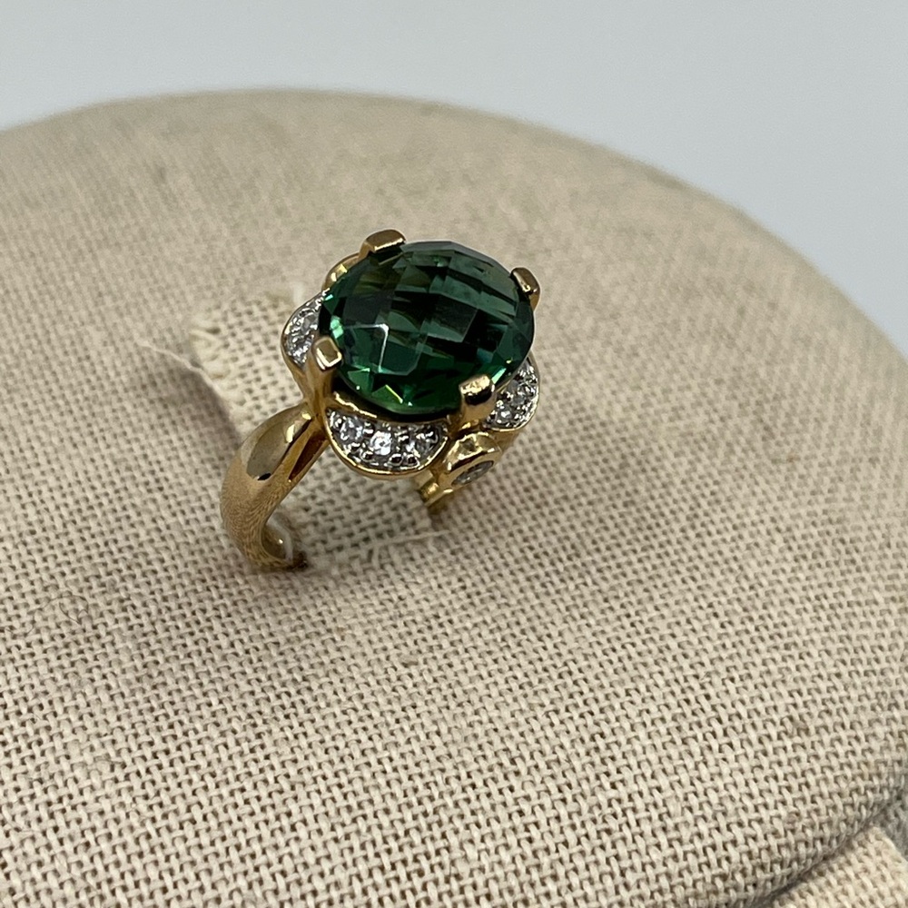 ✨ Vintage 925 Gold Overlay Green Gemstone Ring Size 4.75 - Picture 7 of 17